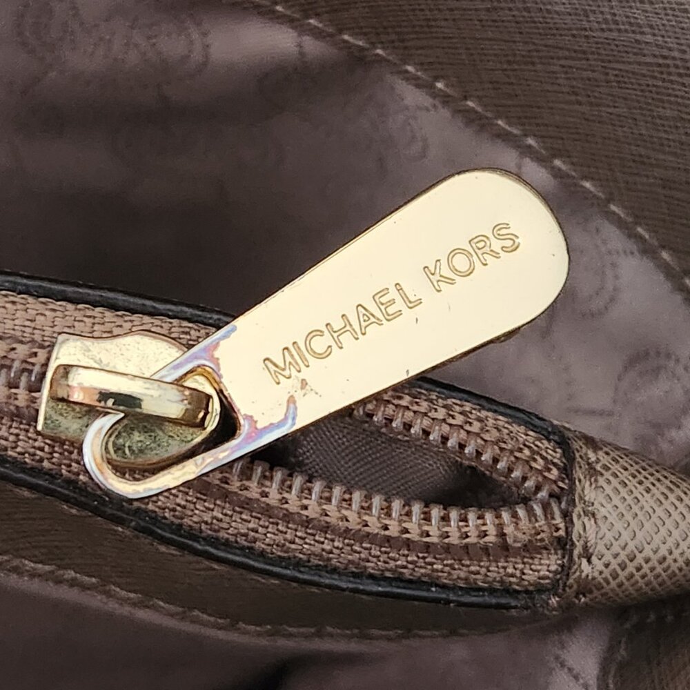 Michael Kors Jet Set Leather Brown Tote Bag Purse Xl - Picture 11 of 16